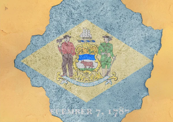 Agujero Agrietado Con Estado Delaware Bandera Abstracta Estructura Fachada Gran —  Fotos de Stock
