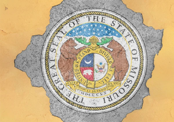 Stato Degli Stati Uniti Missouri Sigillo Bandiera Dipinta Foro Calcestruzzo — Foto Stock