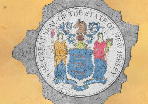 Nas Stanu New Jersey Flaga Foka Duże Betonu Pęknięty Otworu — Zdjęcie stockowe