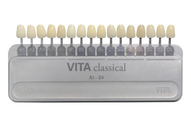 Belgrade, Sırbistan - 10 Mart 2018 Vita klasik diş protez diş implantları stomatology beyaz, Belgrad izole, gölgeler