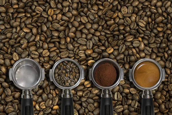 Metal Espresso Máquina Colher Cruzamento Vazio Para Arquivado Com Café — Fotografia de Stock
