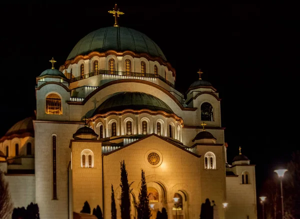 Православні Церкви Святого Сави Белграді Сербія Вночі — стокове фото