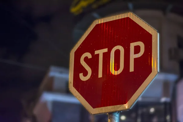 Stop Street Night Sign Stop Rod City — Stock Photo, Image