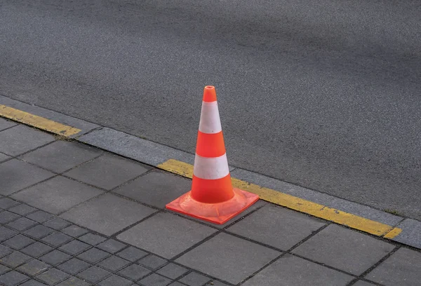 Traffic Cone Red White Parts Asphalt — Stock Photo, Image