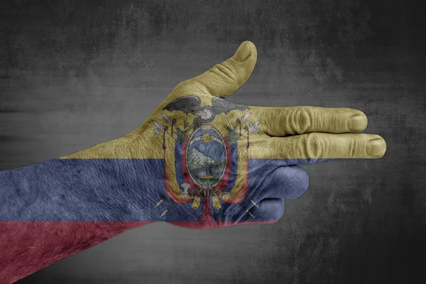 Ecuador Flag Painted Male Hand Gun — Stock Photo, Image