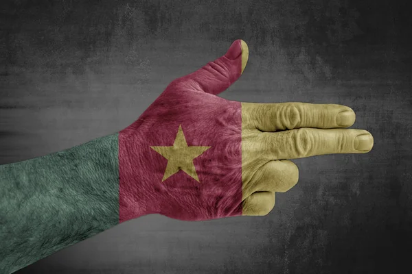 Cameroon Flag Painted Male Hand Gun — Stock Photo, Image