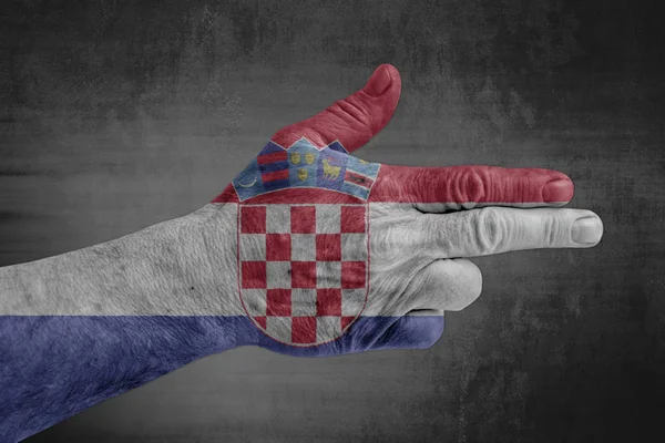 Bandera Croacia Pintada Mano Masculina Como Arma —  Fotos de Stock