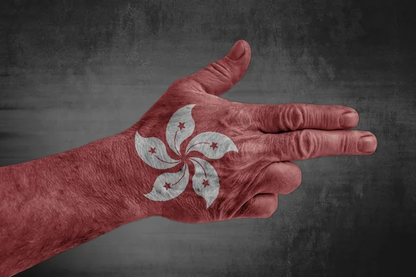 Hong Kong Vlag Geschilderd Mannenhand Als Een Pistool — Stockfoto