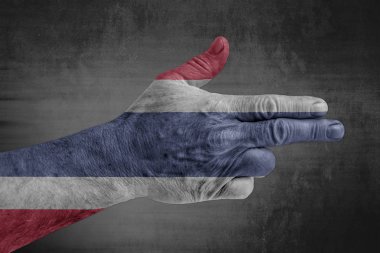 Erkek eli silah gibi boyanmış Tayland bayrağı 