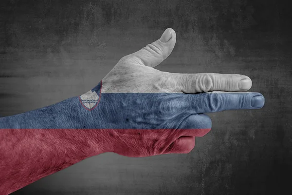 Szlovén Zászló Festett Férfi Kezét Mint Egy Pisztoly — Stock Fotó