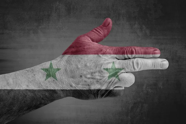 Syrien Flagga Målad Manliga Handen Som Pistol — Stockfoto