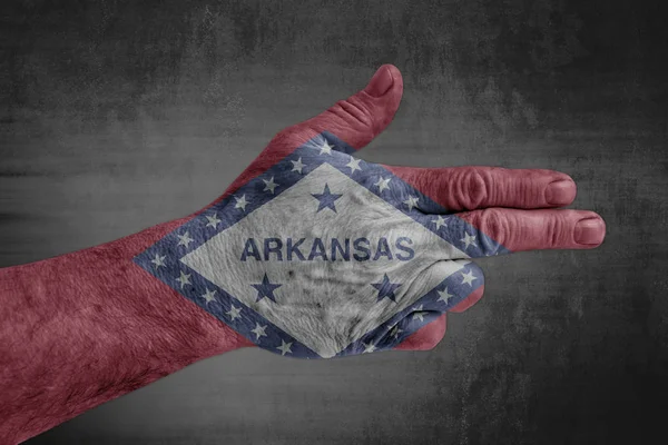Bandera Del Estado Arkansas Pintada Mano Masculina Como Arma — Foto de Stock