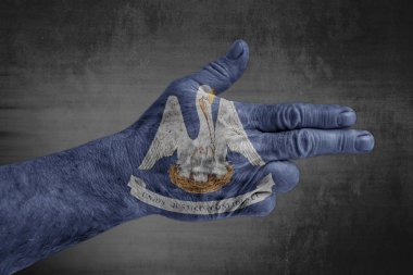 Bize devlet Louisiana bayrağı erkek eli silah gibi boyanmış 