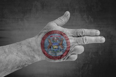 Bize devlet Michigan mühür boyalı üzerinde erkek eli silah gibi bayrak 