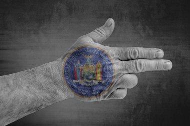 Bize devlet New York mühür boyalı üzerinde erkek eli silah gibi bayrak 