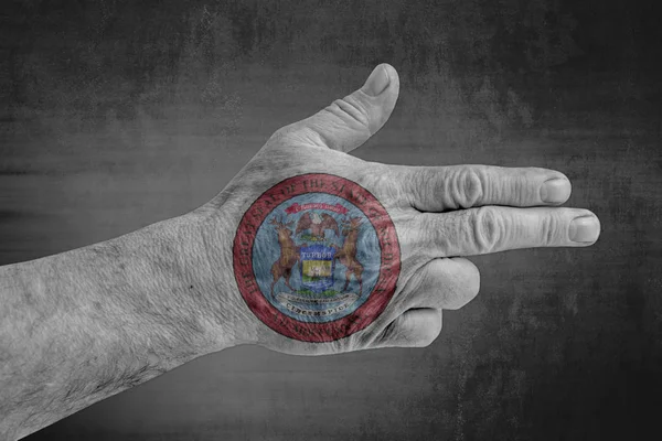 Bize devlet Michigan mühür boyalı üzerinde erkek eli silah gibi bayrak 