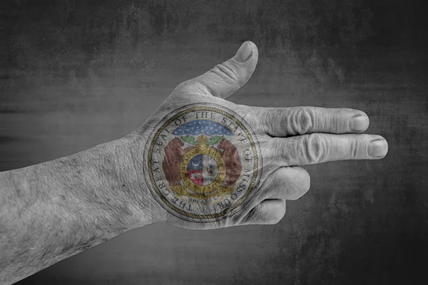 State Missouri Seal Flag Painted Male Hand Gun — Stock Photo, Image