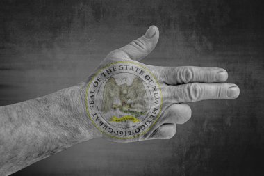 Bize erkek eli silah gibi boyanmış mühür New Mexico bayrak devlet 