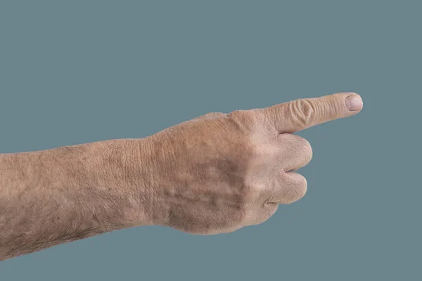 Man Hand Första Finger Isolerad Grön Pastell Färg — Stockfoto