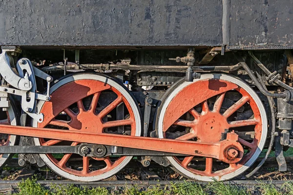 Régi Steam Locomotive Vörös Kerék Vonat Szüret Vonat — Stock Fotó