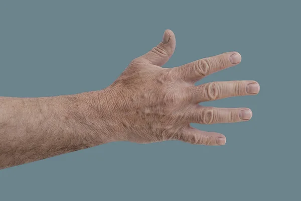 Ανοικτή Άνθρωπος Χέρι Απομονώνονται Παστέλ Φόντο — Φωτογραφία Αρχείου