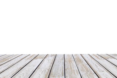 Beyaz ahşap güverte zemin beyaz arka plan ile