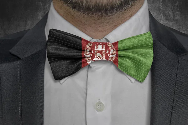 Flag of Afghanistan on bowtie elegant business man suit