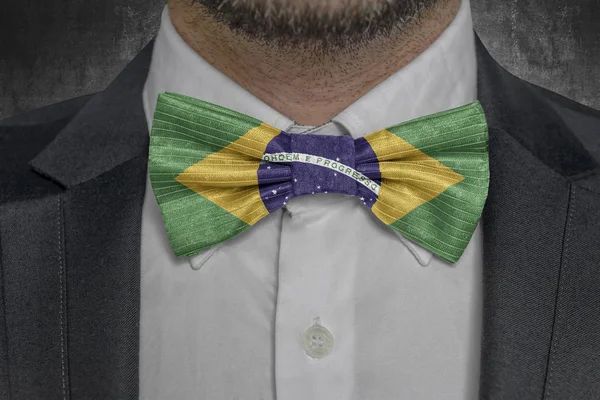 Flag of Brasil on bowtie elegant business man suit