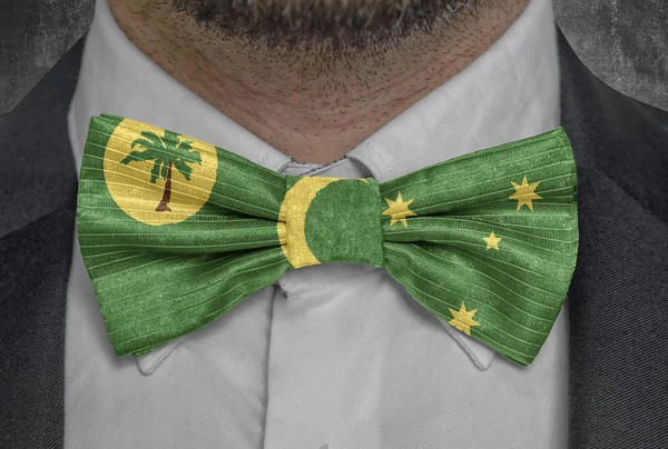 Country Cocos Isolands national flag on bowtie business man suit