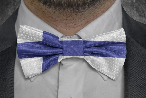 Country Flag of Finland on bowtie business man suit
