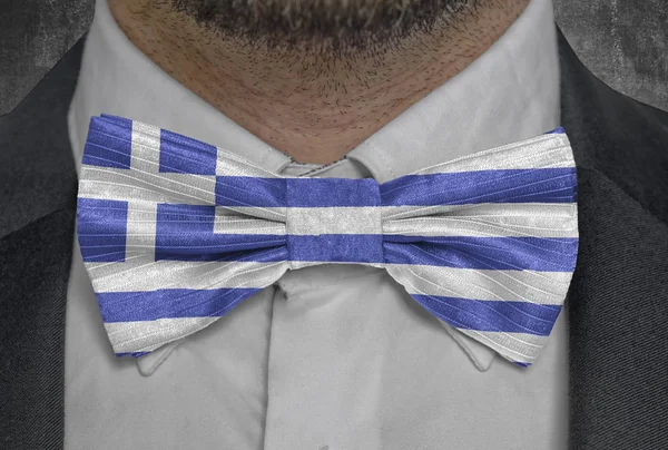 Country national flag of Greece on bowtie business man suit