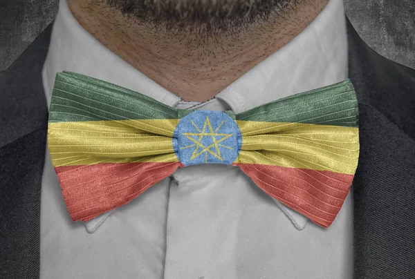 National Flag of Ethiopia on bowtie business man suit