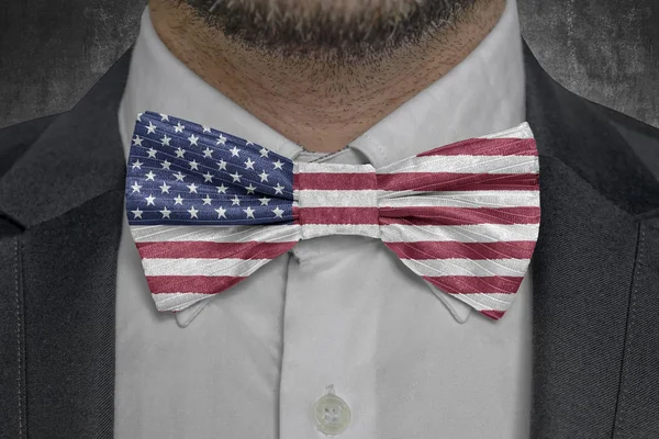 Flag of US on bowtie business man suit