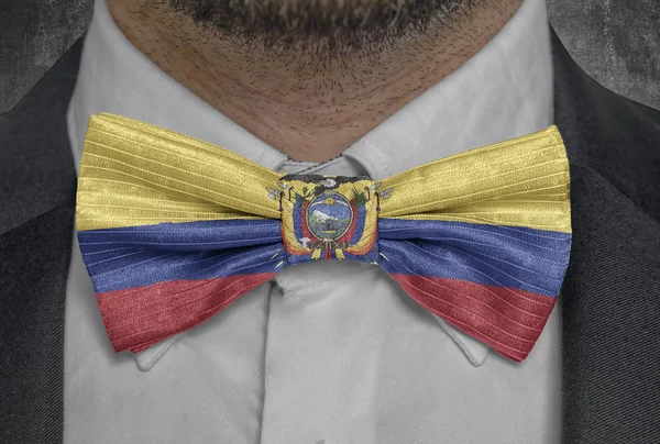 Státní Vlajka Ekvádoru Motýlek Obchodní Muž Oblek — Stock fotografie