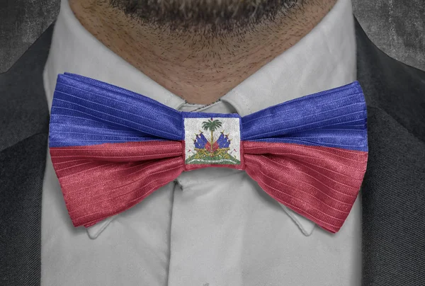 National flag of Haiti on bowtie business man suit