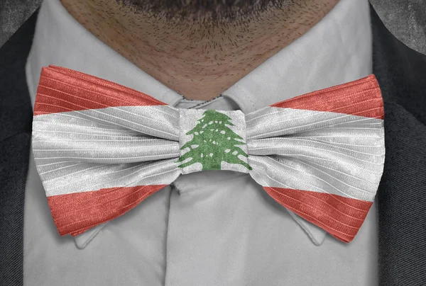 National flag of Lebanon on bowtie business man suit