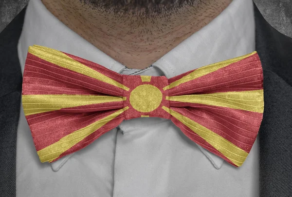 Bandiera Nazionale Della Macedonia Sul Papillon Business Man Suit — Foto Stock