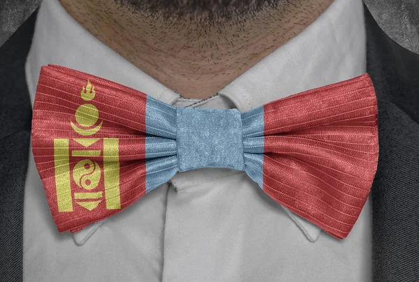 National flag of Mongolia on bowtie business man suit