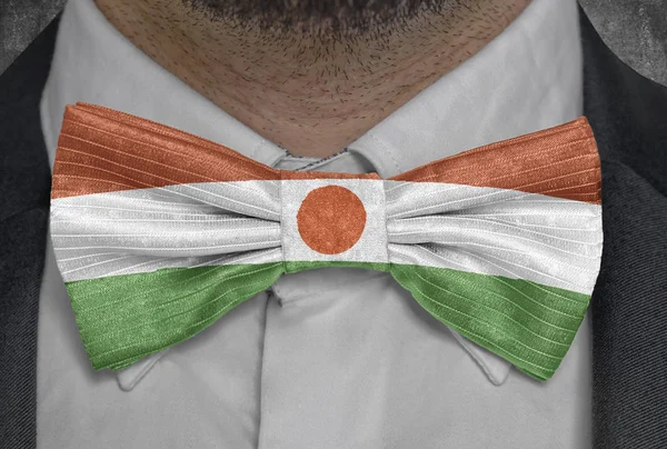National flag of Niger on bowtie business man suit