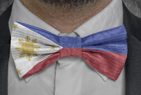 Filipíny Státní Vlajka Motýlek Obchodní Muž Oblek — Stock fotografie