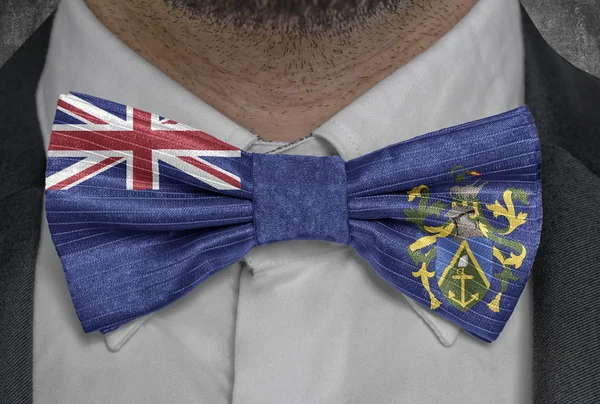 National flag of Pitcairn Islands on bowtie business man suit