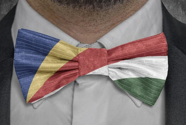 National flag of Seychelles on bowtie business man suit