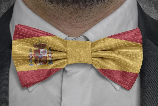 Nationale Vlag Van Spanje Voeren Bowtie Zakenman Pak — Stockfoto