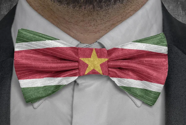 Bandera Nacional Surinam Traje Hombre Negocios Bowtie —  Fotos de Stock