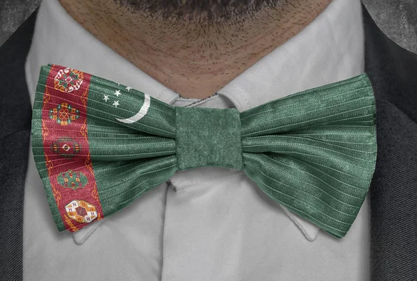 Εθνική Σημαία Του Τουρκμενιστάν Στον Bowtie Επιχείρηση Άνθρωπος Κοστούμι — Φωτογραφία Αρχείου