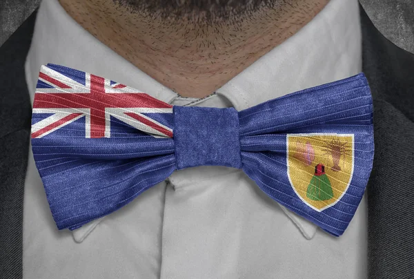 National flag of Turks and Caicos Islands on bowtie business man suit
