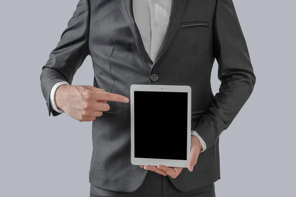 Ekranda Boş Olan Adamı Bilgisayarı Tableti — Stok fotoğraf