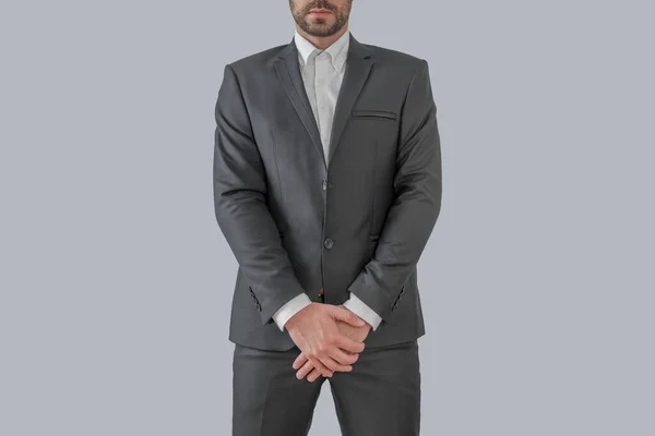 Man Elegant Custom Tailored Expensive Suit Posing Staight — Stock Photo, Image