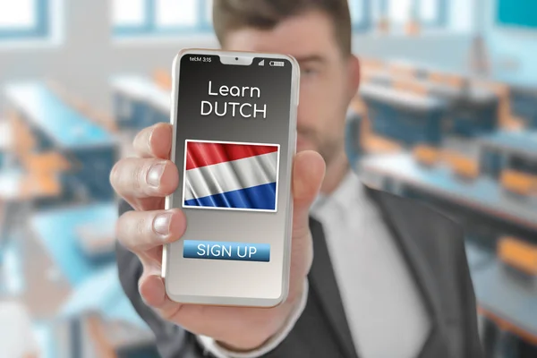 Online Concept Nederlandse Taal Leren Met Een Persoon Die Learning — Stockfoto