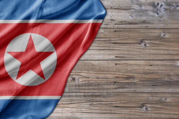 Wooden Pattern Old Nature Table Board North Korea Flag — ストック写真